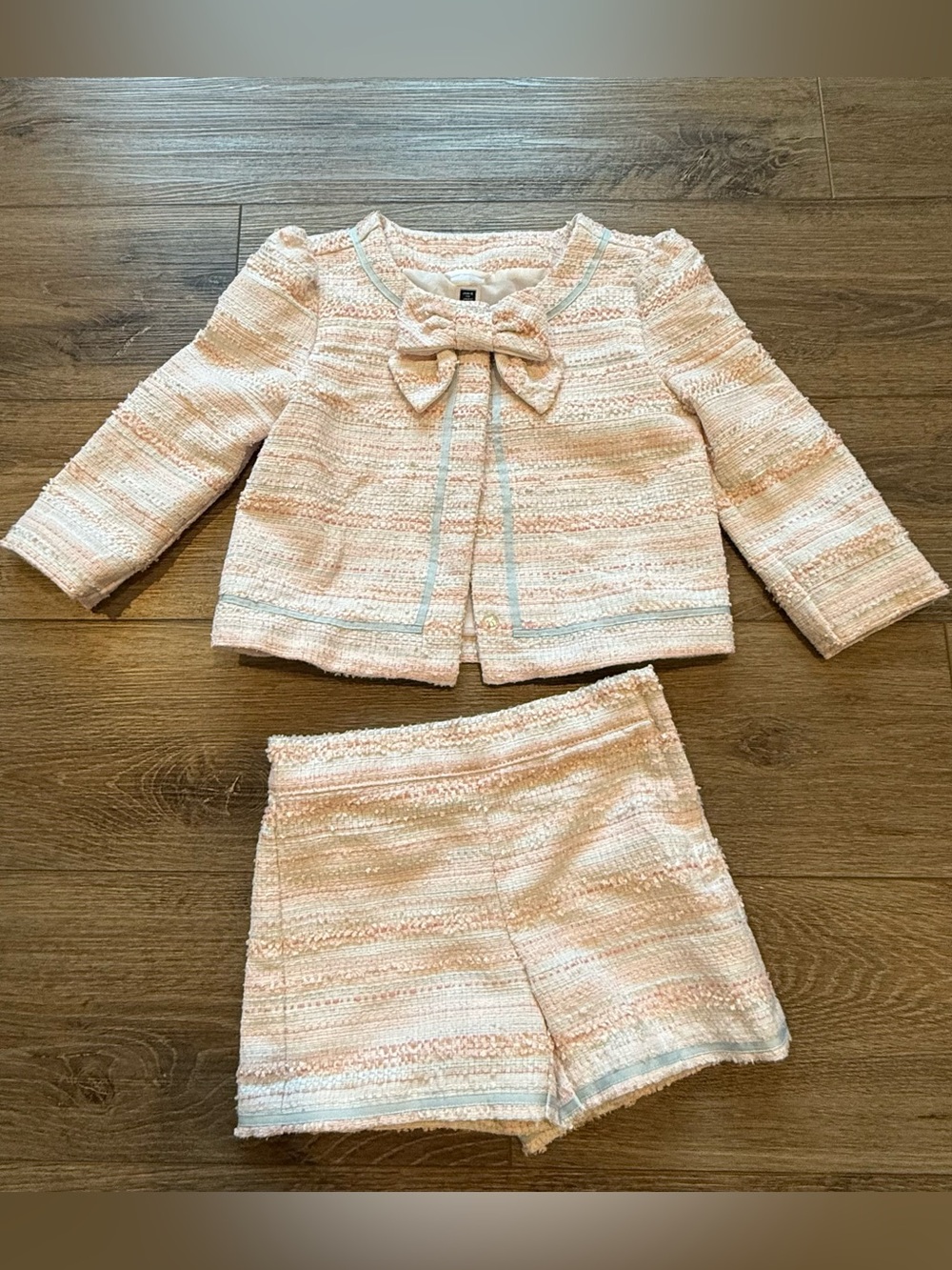 Janie and Jack Pink Boucle Tweed Jacket and Shorts Set with Bow